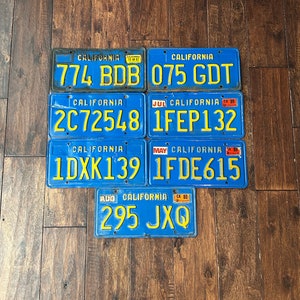 California choice of license plate, pick your plate, license plates California 1970s 1980s 1982 1986 1989 1990s,  Worn out craft condition.