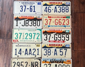 License Plates Nebraska, worn out license plates, old Nebraska license plates, cheap license plates, craft grade license plates, Nebraska.