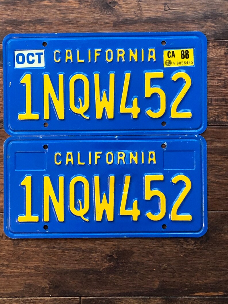 License Plate California Vintage 1988 Pair Bluevintage Etsy