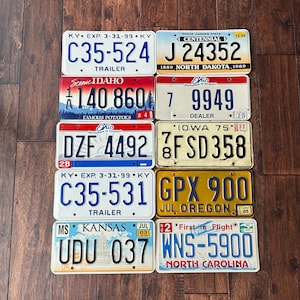 License plate choice, all authentic license plates Kentucky, Ohio,North Carolina, Kansas,Oregon,vintage license plates, old license plates.