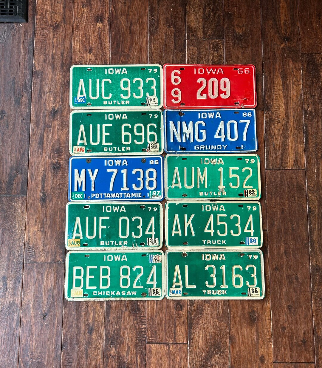 Choice of Vintage License Plate Iowa, Crating License Plates, Worn Out Vintage License Plates