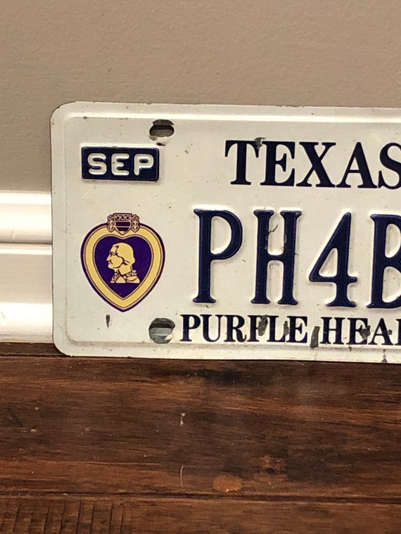 Vintage Texas License Plate Purple Heart, Texas Purple Heart