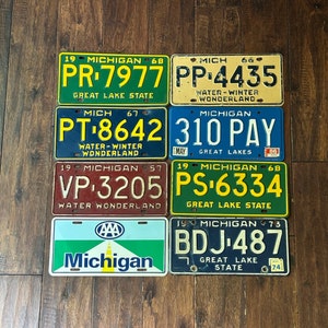 Michigan choice of license plate, pick your plate, license plates Michigan 1957 1966 1967 1968 1973 1986, vintage license plates Michigan.