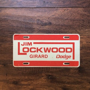 License Plate booster,  Jim Lockwood girard dodge Pennsylvania, Vintage dealership license plate booster dodge, car dealership license plate