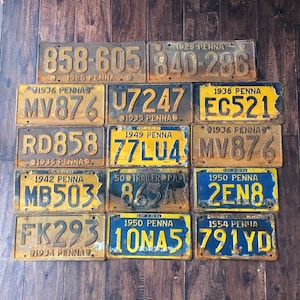License plate choice rusty worn out Pennsylvania, 1925 1929 1936 1938 1942 1950 1954 old Pennsylvania license plates your choice, vintage pa
