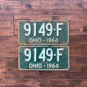 License plate pair Ohio vintage 1964, Ohio license plate pair 1964,  license plate pair 1964 Ohio, vintage Ohio license plate pair 1964.