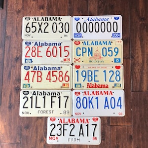 Alabama License plates your choice, vintage Alabama license plates 1977 1983 1988 1989 1993 1995 2004,  vintage Alabama license plates.