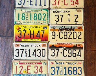 License Plates Nebraska, old license plates, vintage Nebraska license plates, cheap license plates, craft grade license plates, Nebraska.