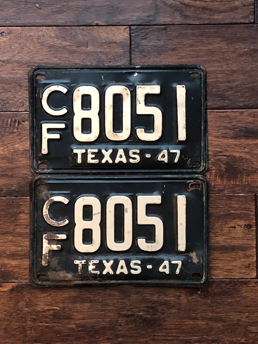 License Plates Texas 1947 Pair, Dmv Clear Texas 1947 Pair, Texas License Plate Pair 1947, Old