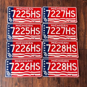 Michigan choice of license plate pair, pick your Michigan license plate pair 1976, license plates Michigan 1976 pairs, vintage license 1976.