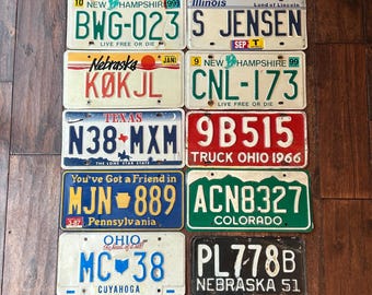 License plate choice, vintage license plates, all authentic license plates, Texas, Colorado,Nebraska, Ohio, New Hampshire,  license plates.