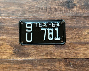 License Plate motorcycle Texas 1964, Texas motorcycle license plate 1964, old Texas motorcycle license plate 1964, dmv clear license plate