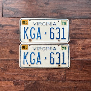 License Plate Virginia, 1979 license plate pair Virginia, old Virginia license plates, Virginia license plates, vintage license plates.