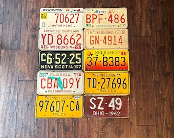 License plate choice vintage worn out,all authentic license plates, Florida Ohio Wisconsin Pennsylvania Alberta,crafting license plates.