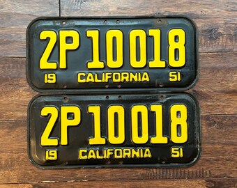 License Plate pair California 1951, vintage California license plate pair 1951, Vintage California license plate pair 1951, dmv clear yom ca