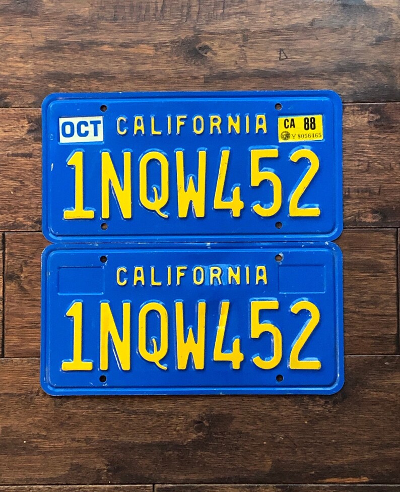 License Plate California Vintage 1988 Pair Bluevintage Etsy