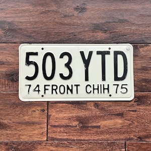 License Plate Mexico 1974 1975, old Mexico license plate 1970s, Mexico license plate, vintage license plate, Mexico 1974 1975 license plate