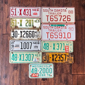License plates your choice trailer motorcycle, Minnesota South Dakota Nebraska motorcycle trailer license plates 1965 1969 1976 1988 1990.