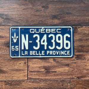 License plate Quebec, vintage Canada license plate, license plate 1965, old Quebec license plate 1965, Quebec license plate 1965, Canada