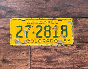 License Plate Colorado, Colorado license plate 1953, vintage Colorado license plate, 1953 Colorado license plate, old license plate 1953.