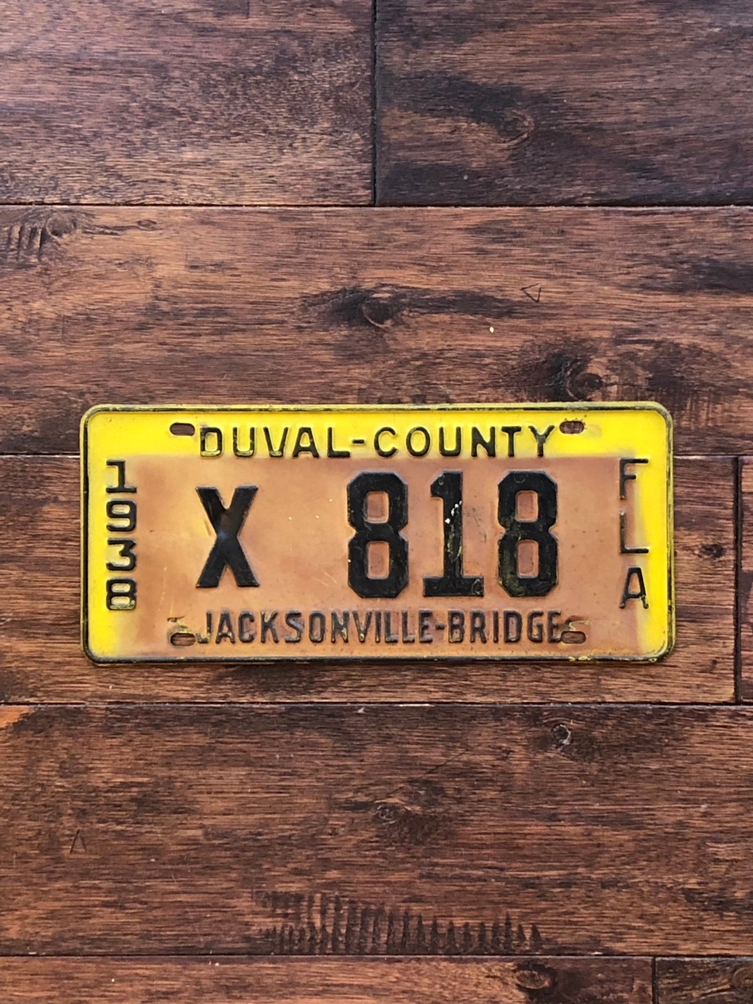 License Plate Florida 1938 Duval County Jacksonville Bridge, 1938