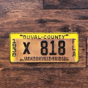 License Plate Florida 1938 duval county Jacksonville bridge, 1938 Florida license plate, vintage Florida license plate 1938, 1938 license