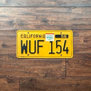 License Plate California 1956 with 1962 sticker, vintage California license plate, 1956 license plate California, California license 1956.