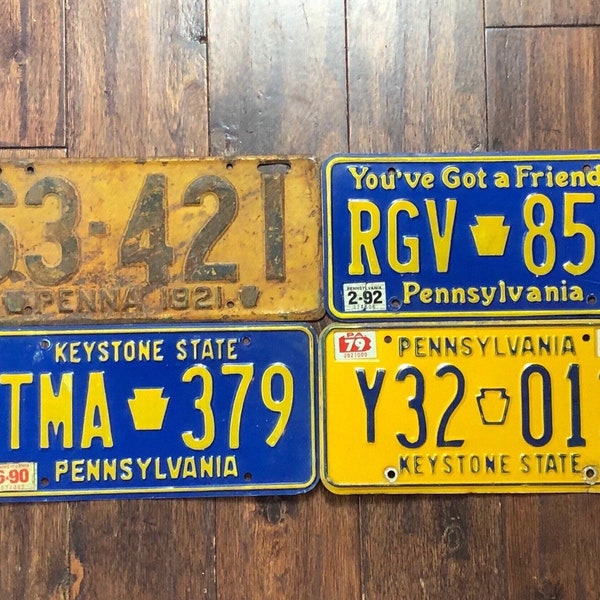 License plate choice rusty worn out Pennsylvania,  1921 1979 1990 1993 old Pennsylvania license plates,  your choice vintage pa license.