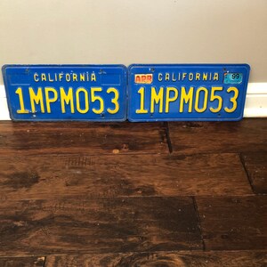 License Plate California vintage 1980’s pair blue, vintage California license plate pair, California license plate 1980’s pair dmv clear yom