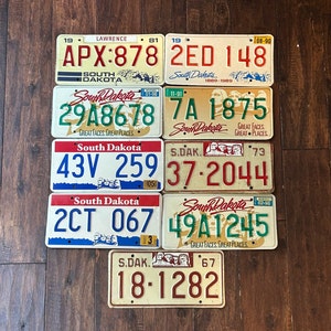 South Dakota choice of license plate, pick your plate, license plates South Dakota, vintage license plates 1967 1973 1981 1990 1991 1998.