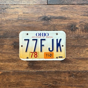 License Plate motorcycle Ohio 2001, Ohio motorcycle license plate 2001, motorcycle license plate, Ohio birthplace of aviation motorcycle tag