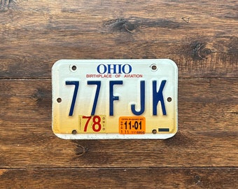 License Plate motorcycle Ohio 2001, Ohio motorcycle license plate 2001, motorcycle license plate, Ohio birthplace of aviation motorcycle tag