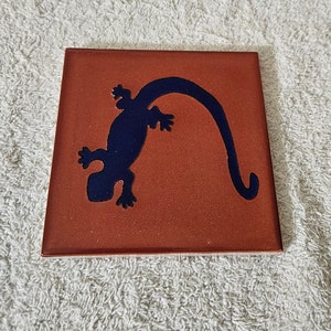 Glossy Terracotta Navy Blue Lizard Mexican Talavera Ceramic Tiles 4.25x4.25