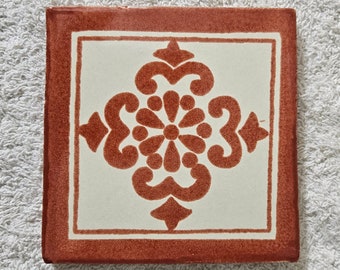 Glossy "Terracotta Snowflake Petal" Mexican Talavera Ceramic Tiles 4.25x4.25