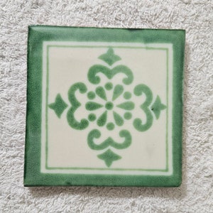 Glossy Green Snowflake Petal Mexican Talavera Ceramic Tiles 4.25x4.25