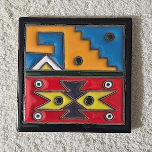 Glossy Raised Texture &quot;Southwest Geo Brown Arrow&quot; Mexican Talavera Ceramic Tiles 4x4