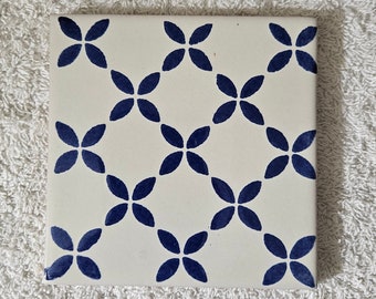 Glossy Blue Mesh Petal Mexican Talavera Ceramic Tiles 4.25x4.25