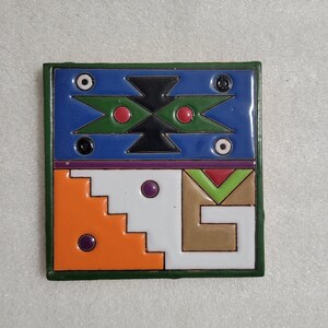 Glossy Raised Texture "Southwestern GEO Arrow" Mexican Talavera Ceramic Tile 4.25x4.25