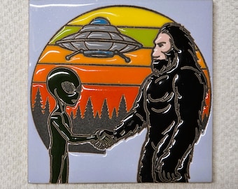 Glossy Big Foot Meets Alien Mexican Talavera Ceramic Tiles 6x6
