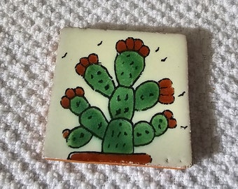 Glossy "Prickly Pear Cactus" Mexican Talavera Ceramic Tiles 2x2