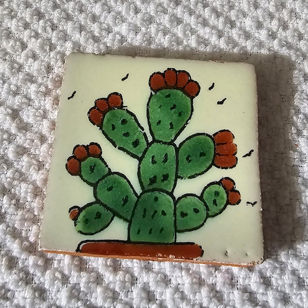 Glossy "Prickly Pear Cactus" Mexican Talavera Ceramic Tiles 2x2