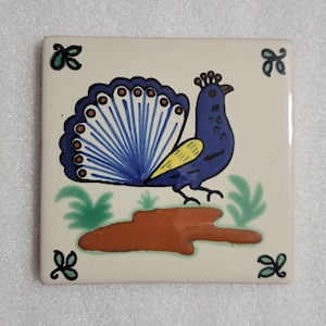 Glossy Blue Peacock Mexican Talavera Ceramic Tiles 4.25x4.25