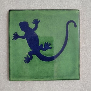 Glossy &quot;Green Blue Lizard&quot; Mexican Talavera Ceramic Tiles 4.25X4.25