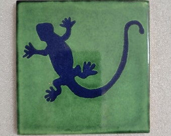 Glossy "Green Blue Lizard" Mexican Talavera Ceramic Tiles 4.25X4.25