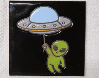 Glossy Green Alien Spaceship Mexican Talavera Ceramic Tiles 6x6