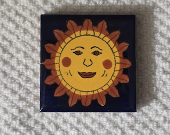Glossy Happy Yellow Sun Mexican Talavera Ceramic Tiles 2x2