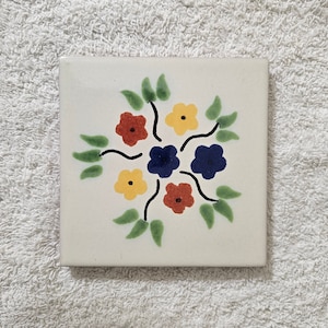Glossy Flower Bouquet Mexican Talavera Ceramic Tiles 4.25x4.25