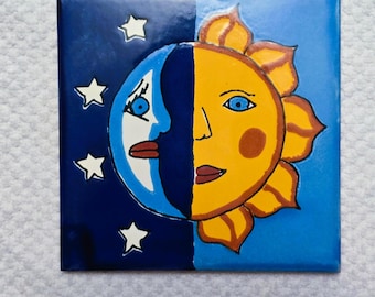 Glossy Night and Day Mexican Talavera Ceramic Tiles 4.25x4.25