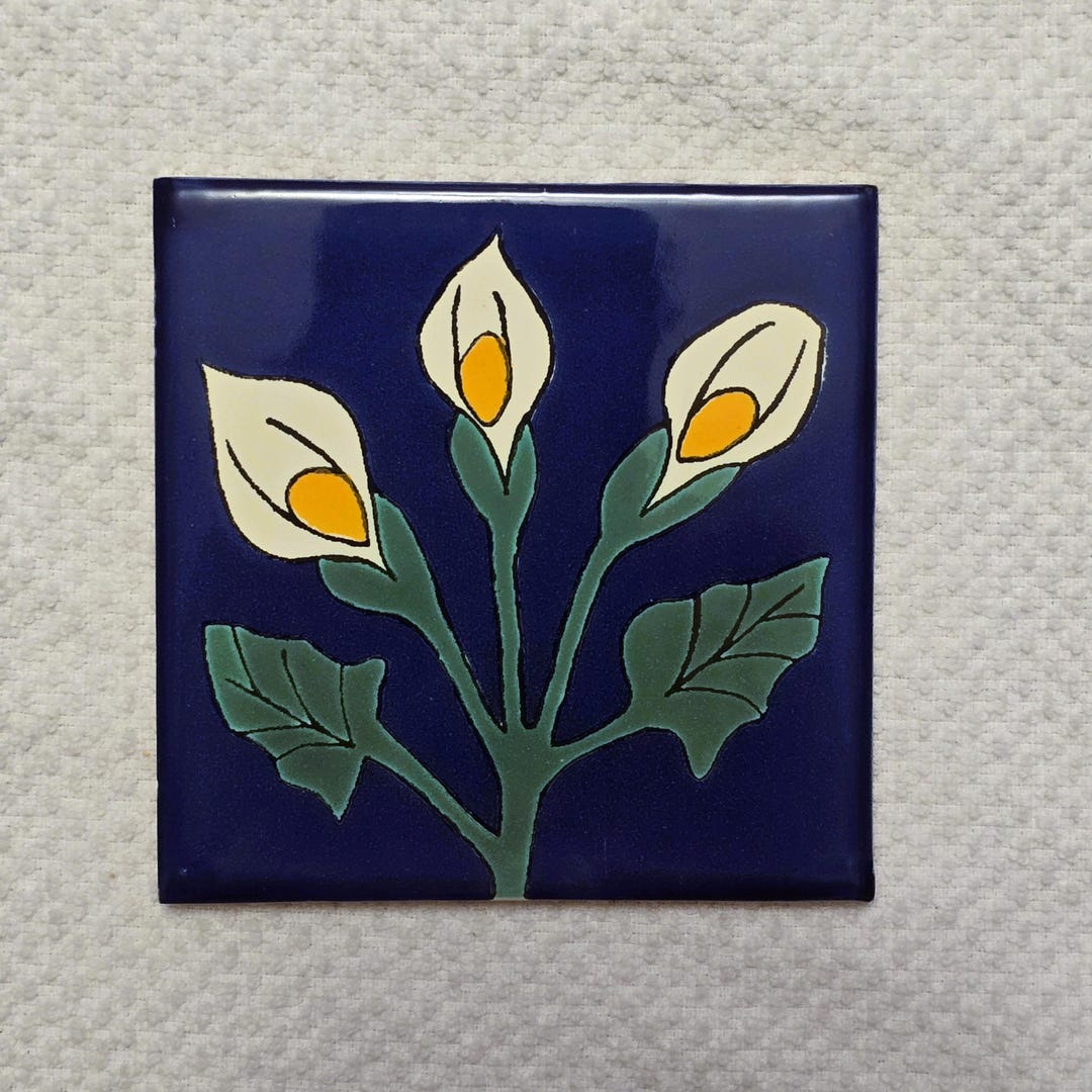 Glossy 3 Calla Lilies Mexican Talavera Ceramic Tiles 4,25x4.25 - Etsy