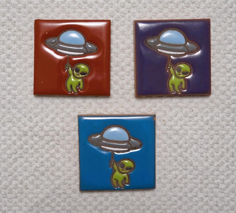Glossy Alien Spaceship Mexican Talavera Ceramic Tiles 2x2 (sold ...